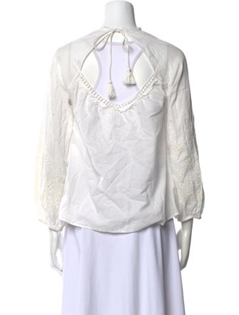 Sézane Mock Neck Three-Quarter Sleeve Blouse