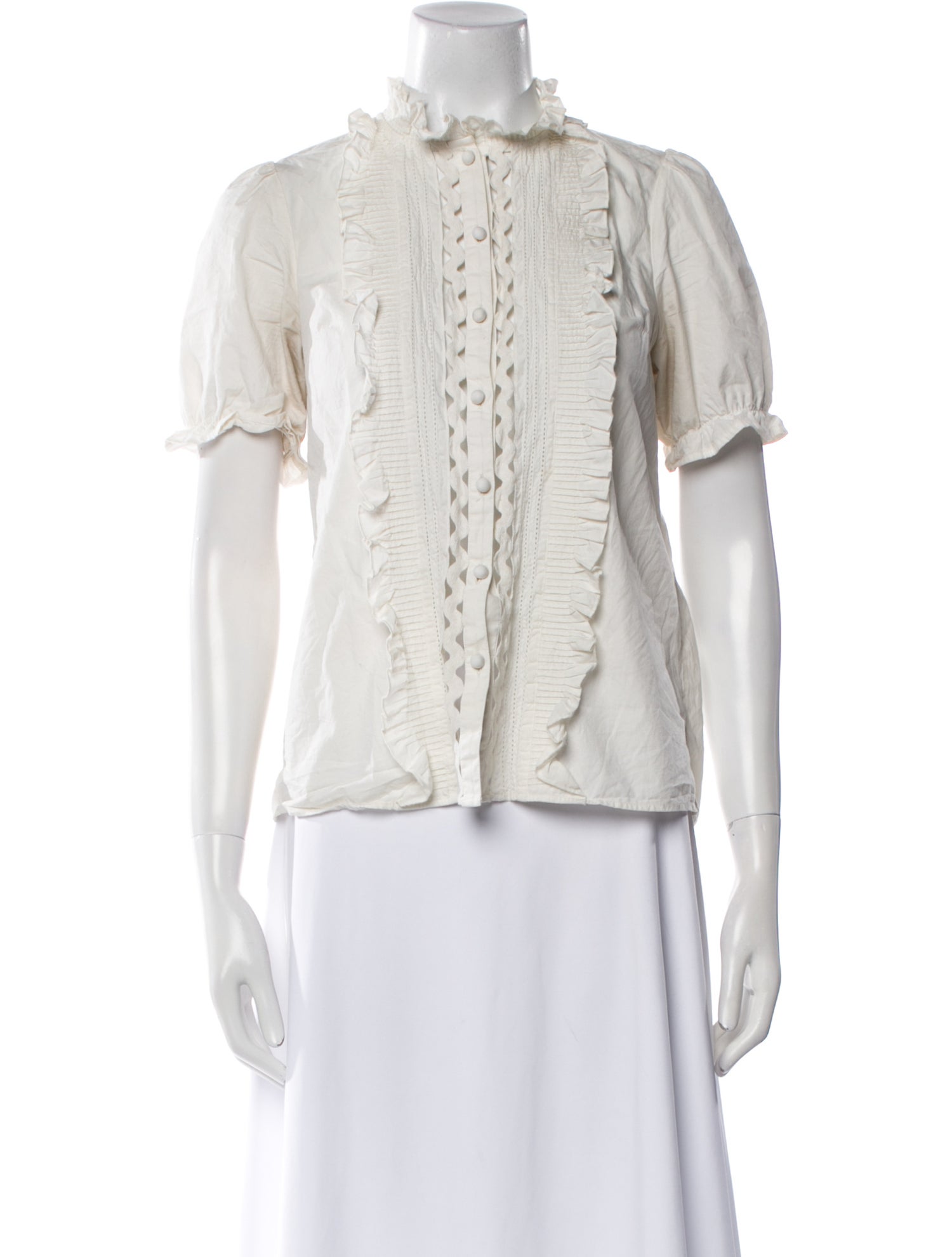 Sézane Mock Neck Short Sleeve Blouse