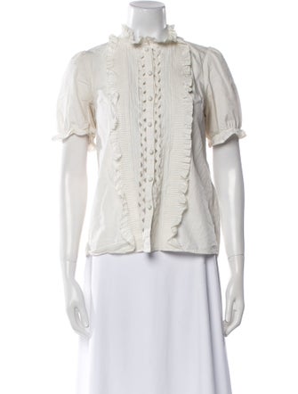 Sézane Mock Neck Short Sleeve Blouse