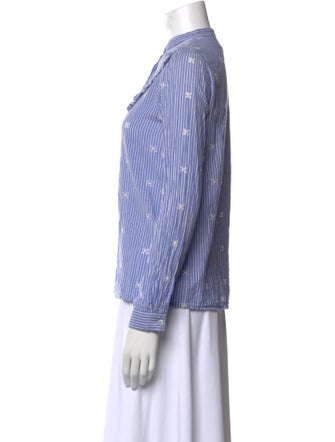 Sézane Striped Mock Neck Button-Up Top