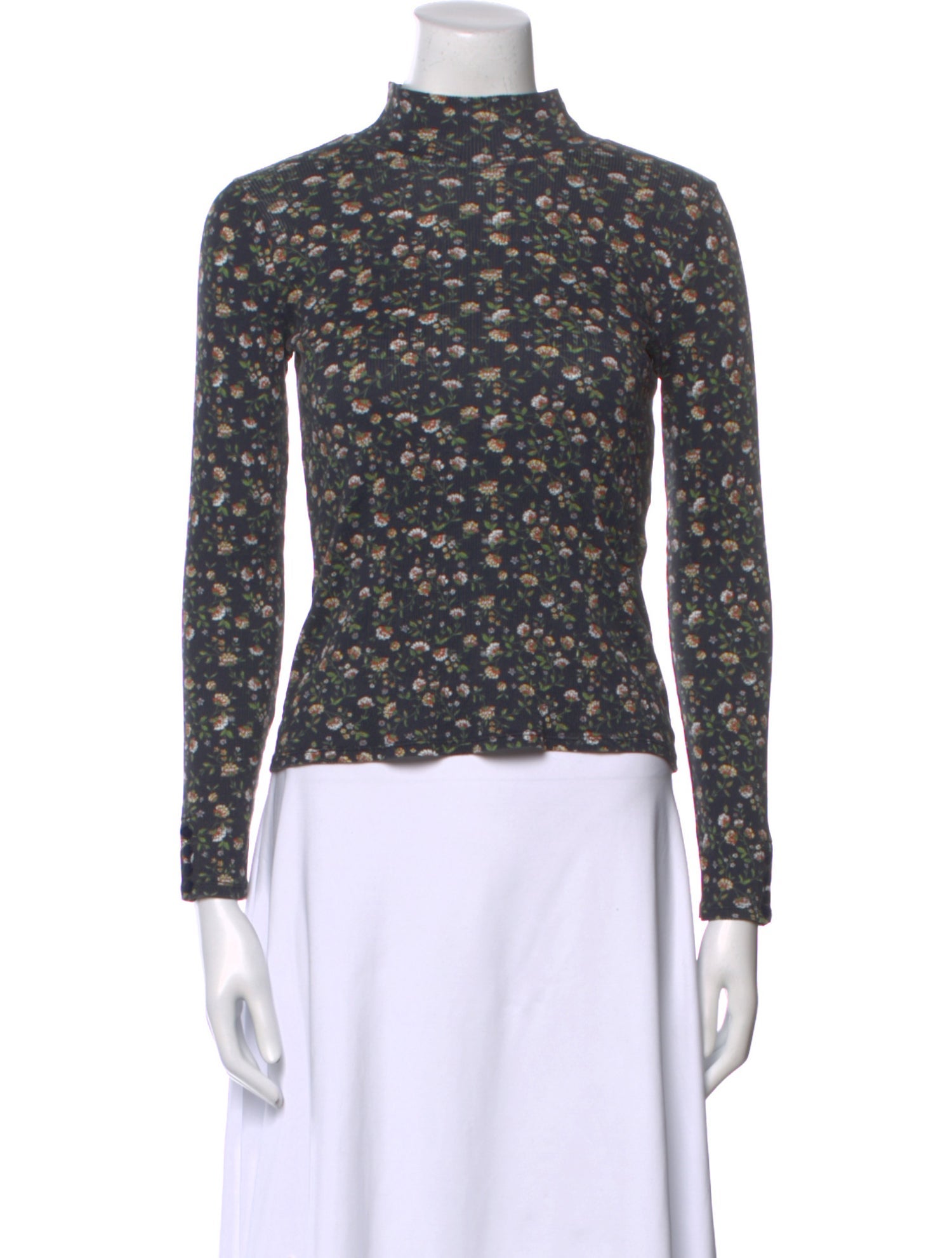 Sézane Floral Print Mock Neck Top