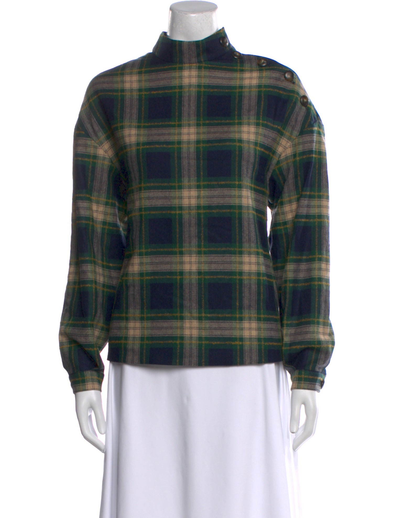 Sézane Plaid Print Mock Neck Sweatshirt