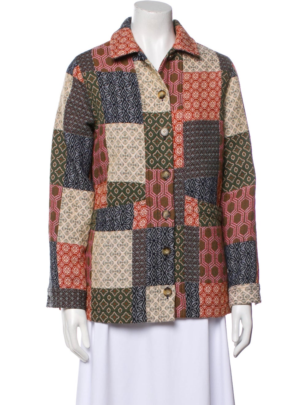 Sézane Utility Jacket Printed Pointed Collar Slit… - image 1