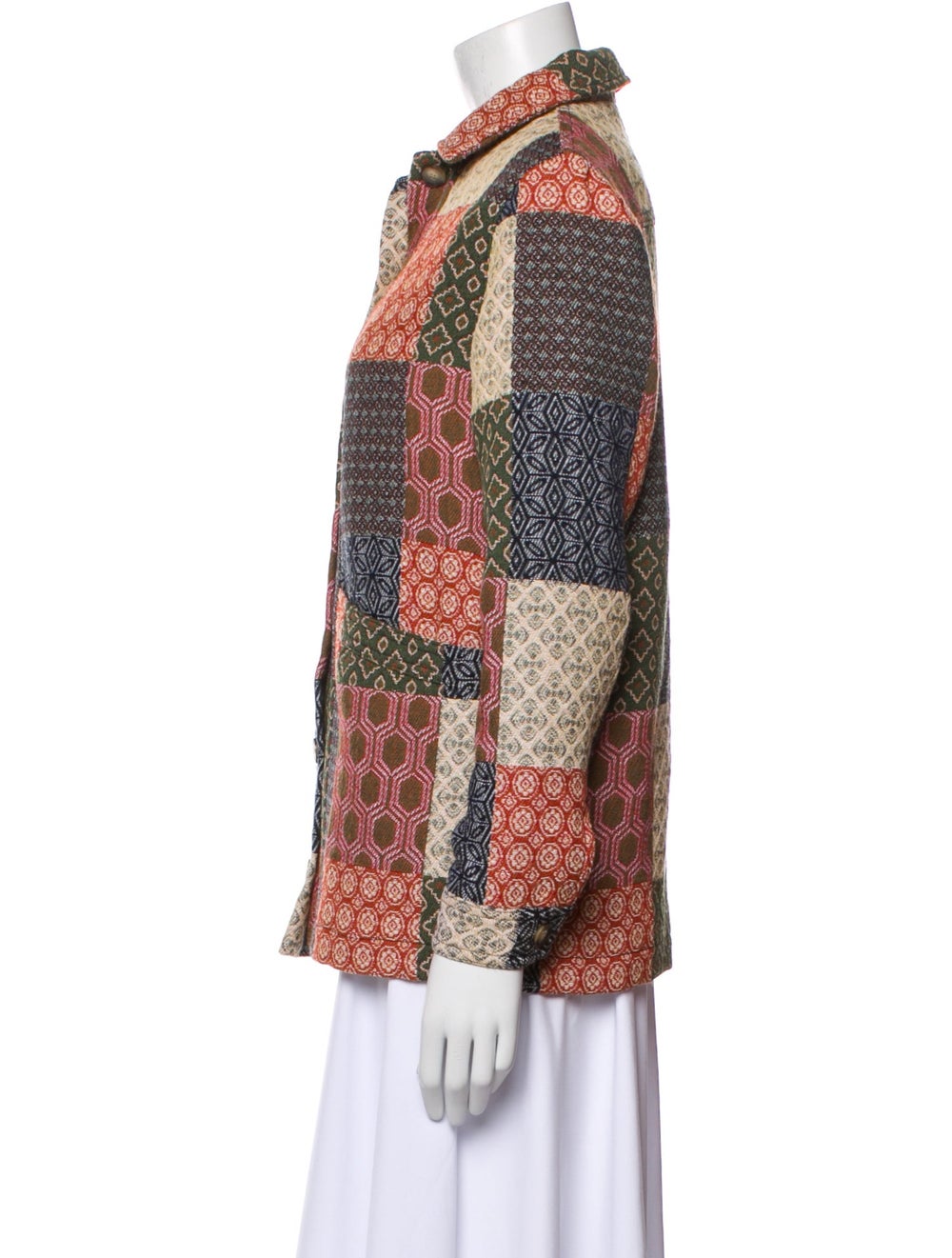 Sézane Utility Jacket Printed Pointed Collar Slit… - image 2