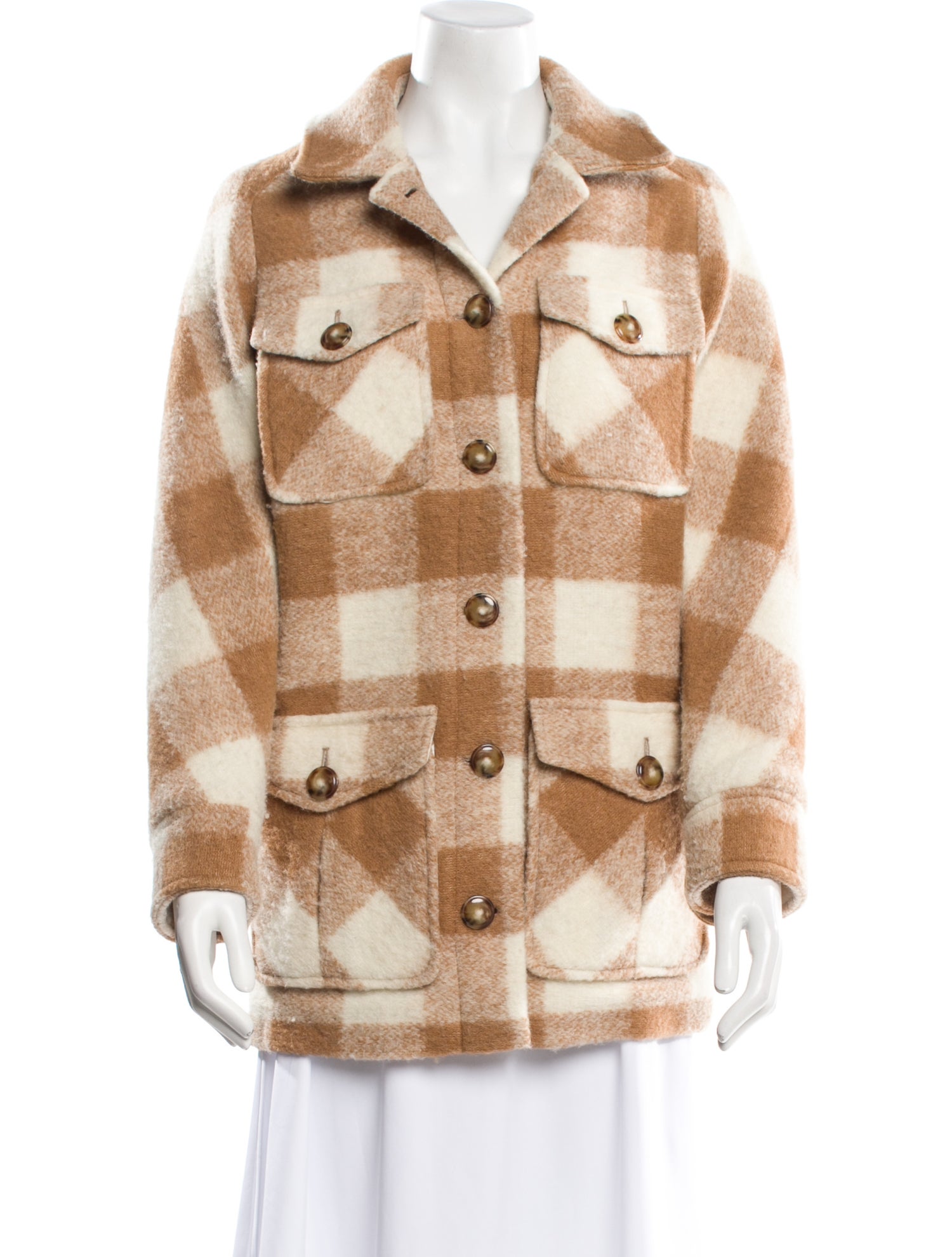 Sézane Wool Plaid Print Coat