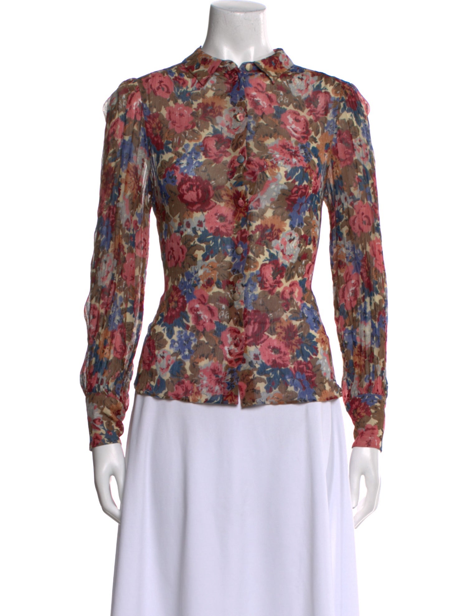 Sézane Floral Print Mock Neck Blouse