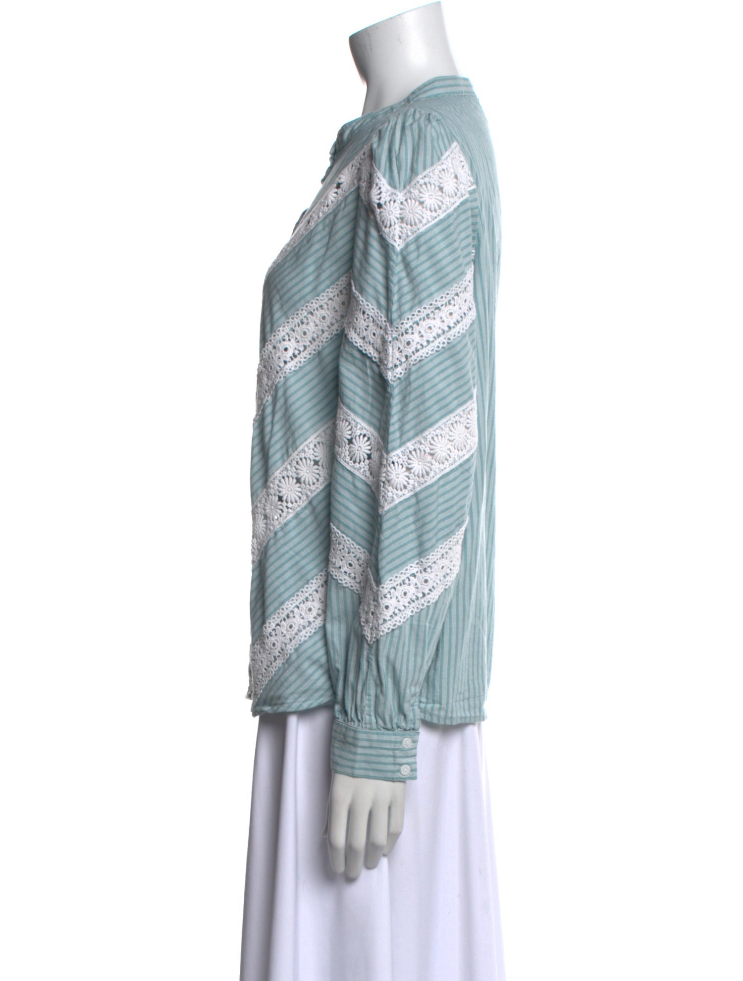 Sézane Striped Mock Neck Button-Up Top