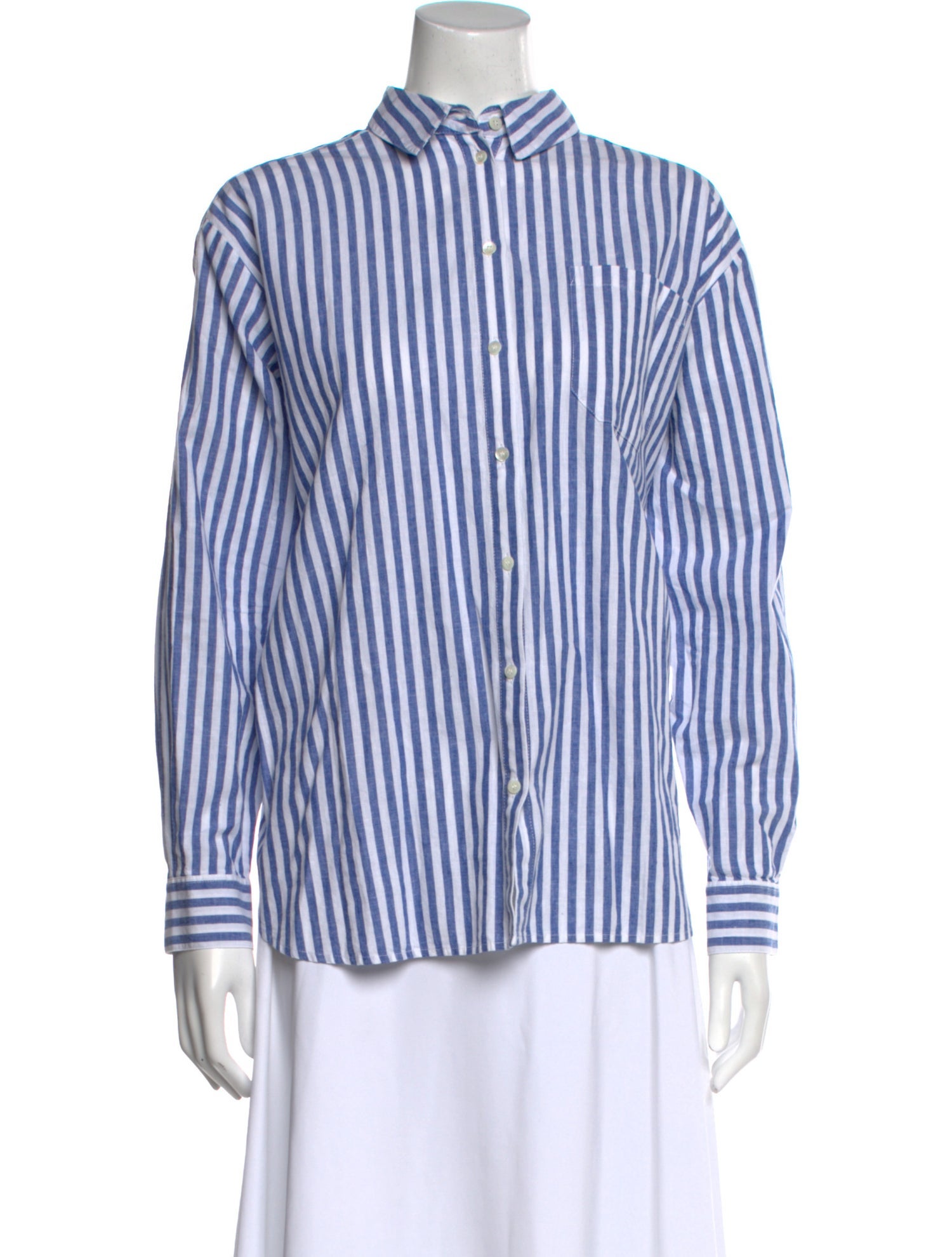 Sézane Striped Mock Neck Button-Up Top