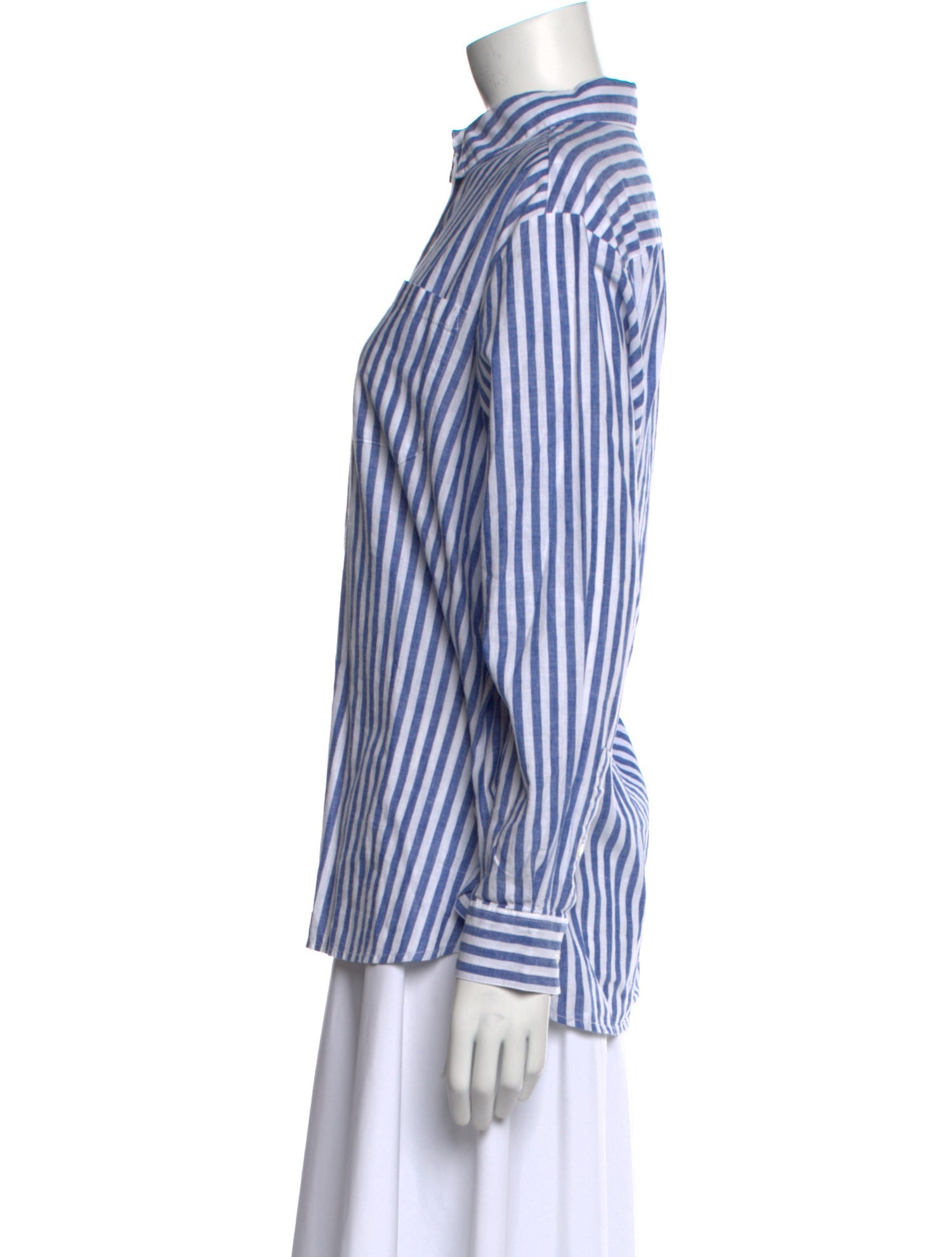 Sézane Striped Mock Neck Button-Up Top