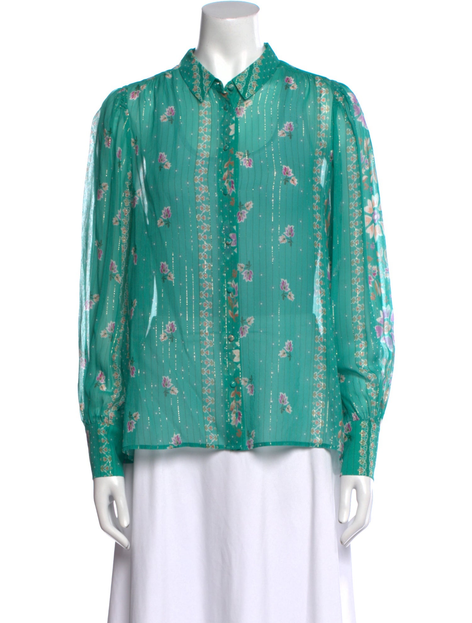 Sézane Silk Floral Print Button-Up Top
