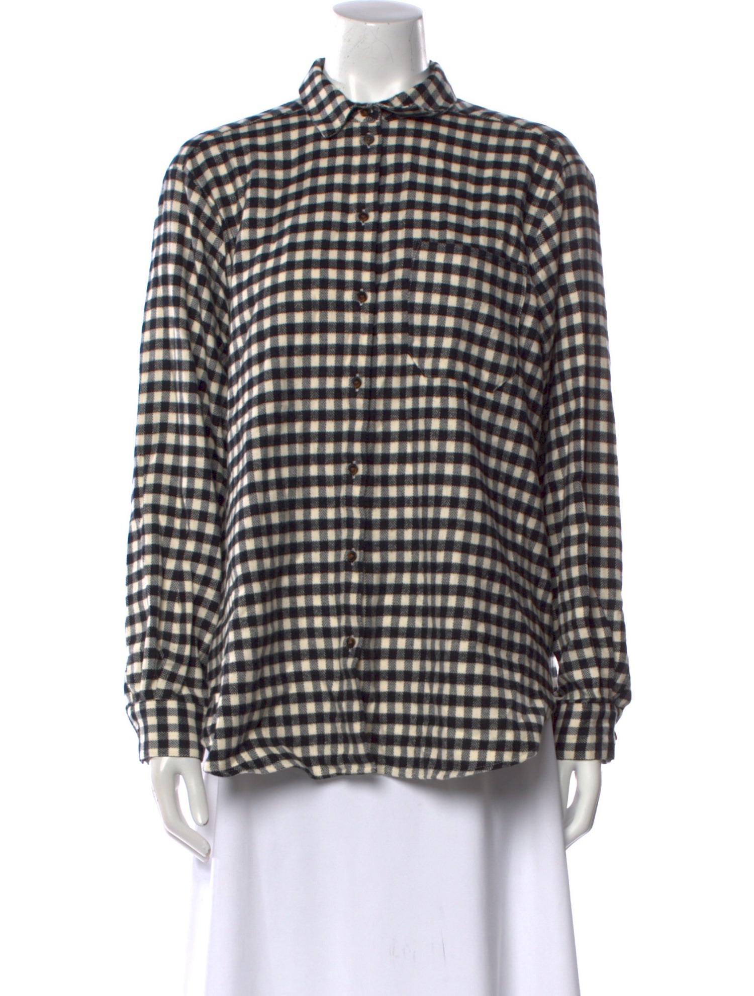 Sézane Plaid Print Long Sleeve Button-Up Top