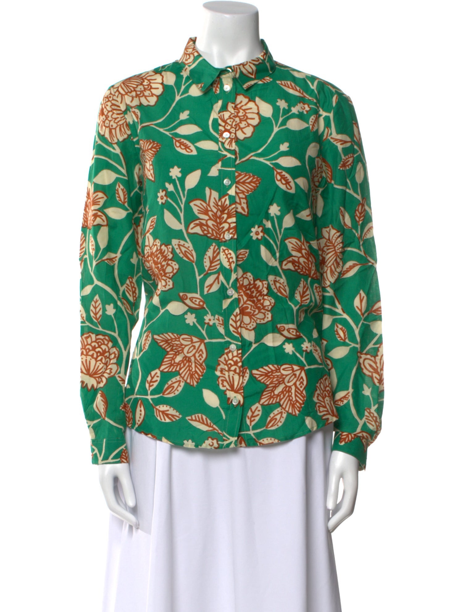 Sézane Floral Print Mock Neck Button-Up Top