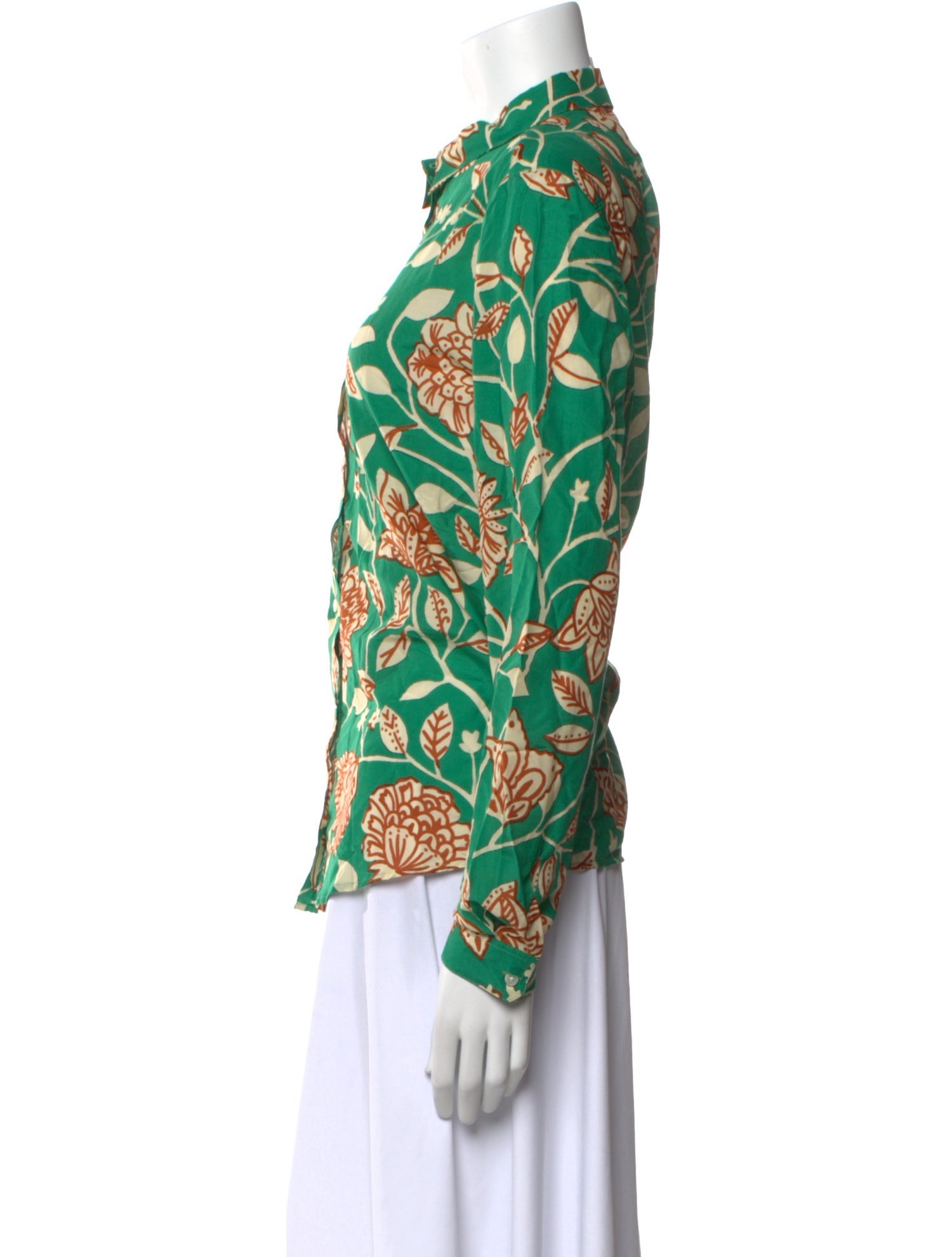 Sézane Floral Print Mock Neck Button-Up Top