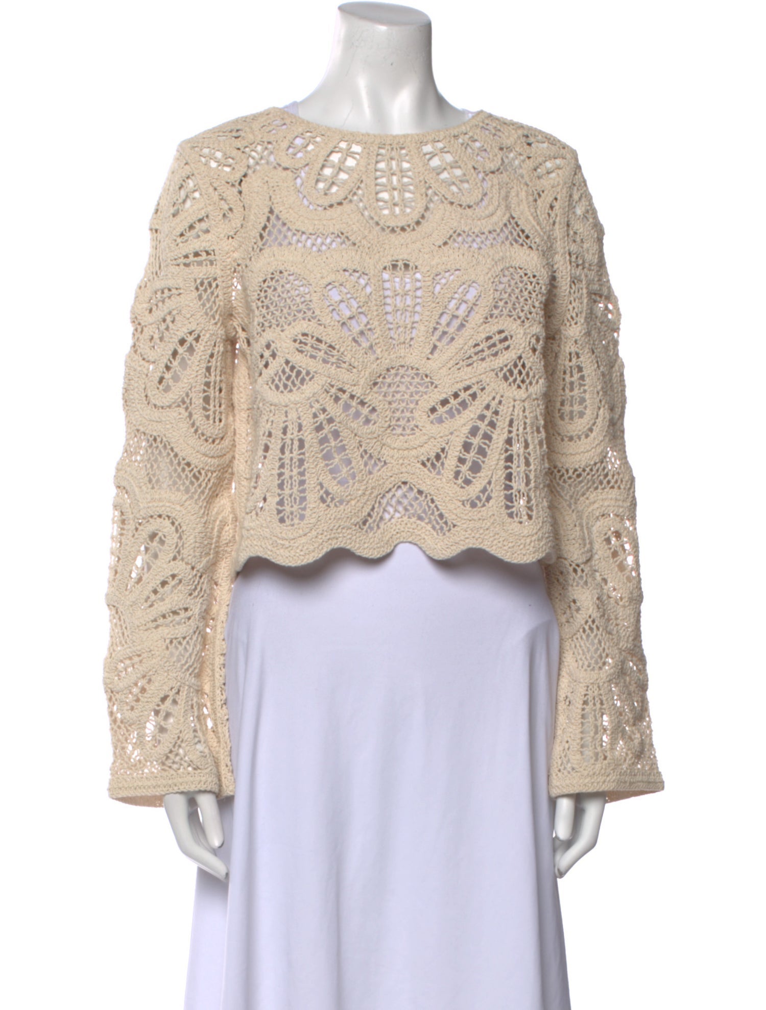 Sézane Lace Pattern Bateau Neckline Crop Top