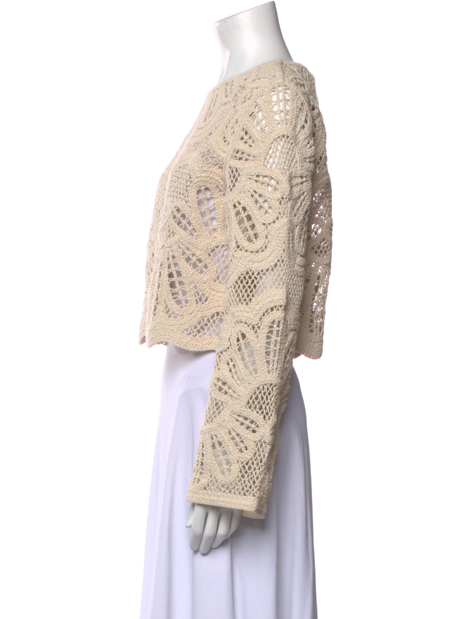 Sézane Lace Pattern Bateau Neckline Crop Top