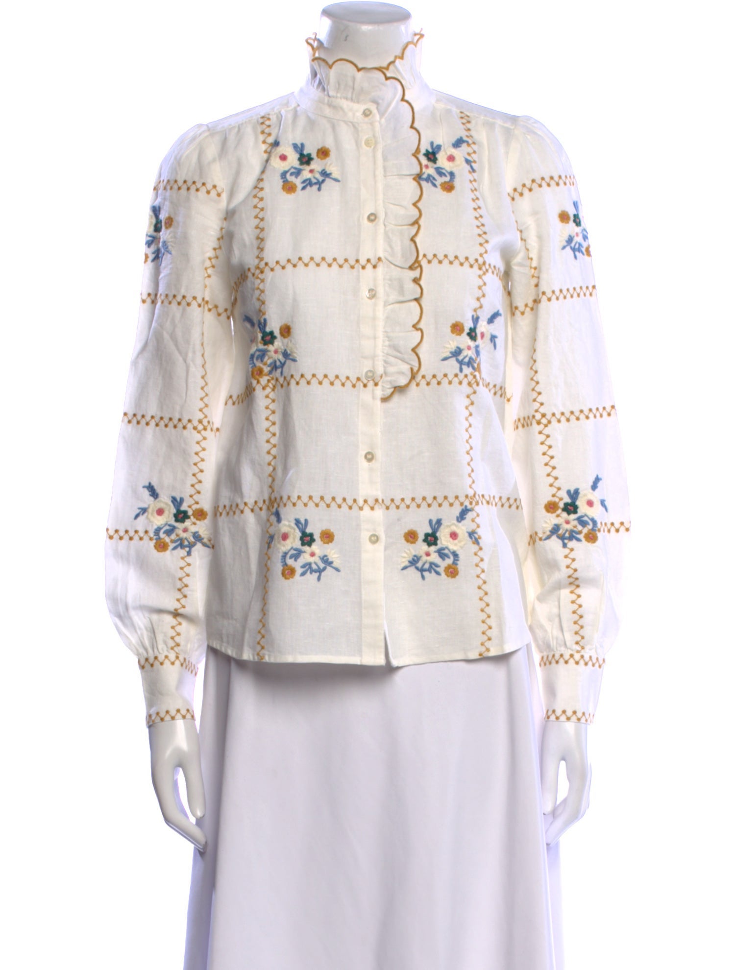 Sézane Floral Print Mock Neck Blouse