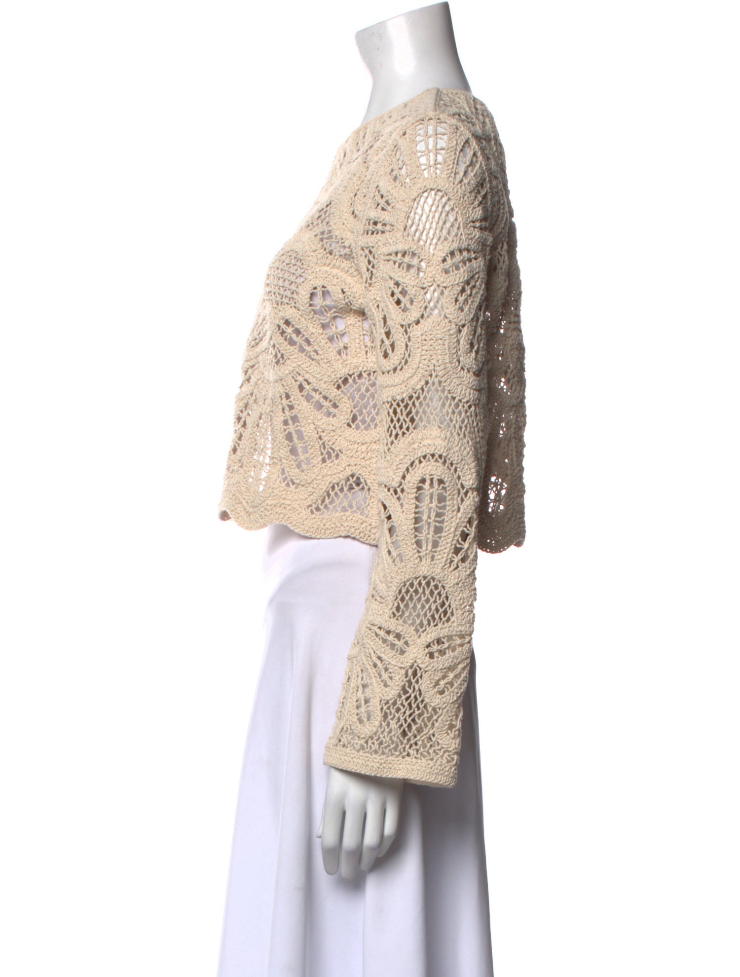 Sézane Lace Pattern Bateau Neckline Crop Top