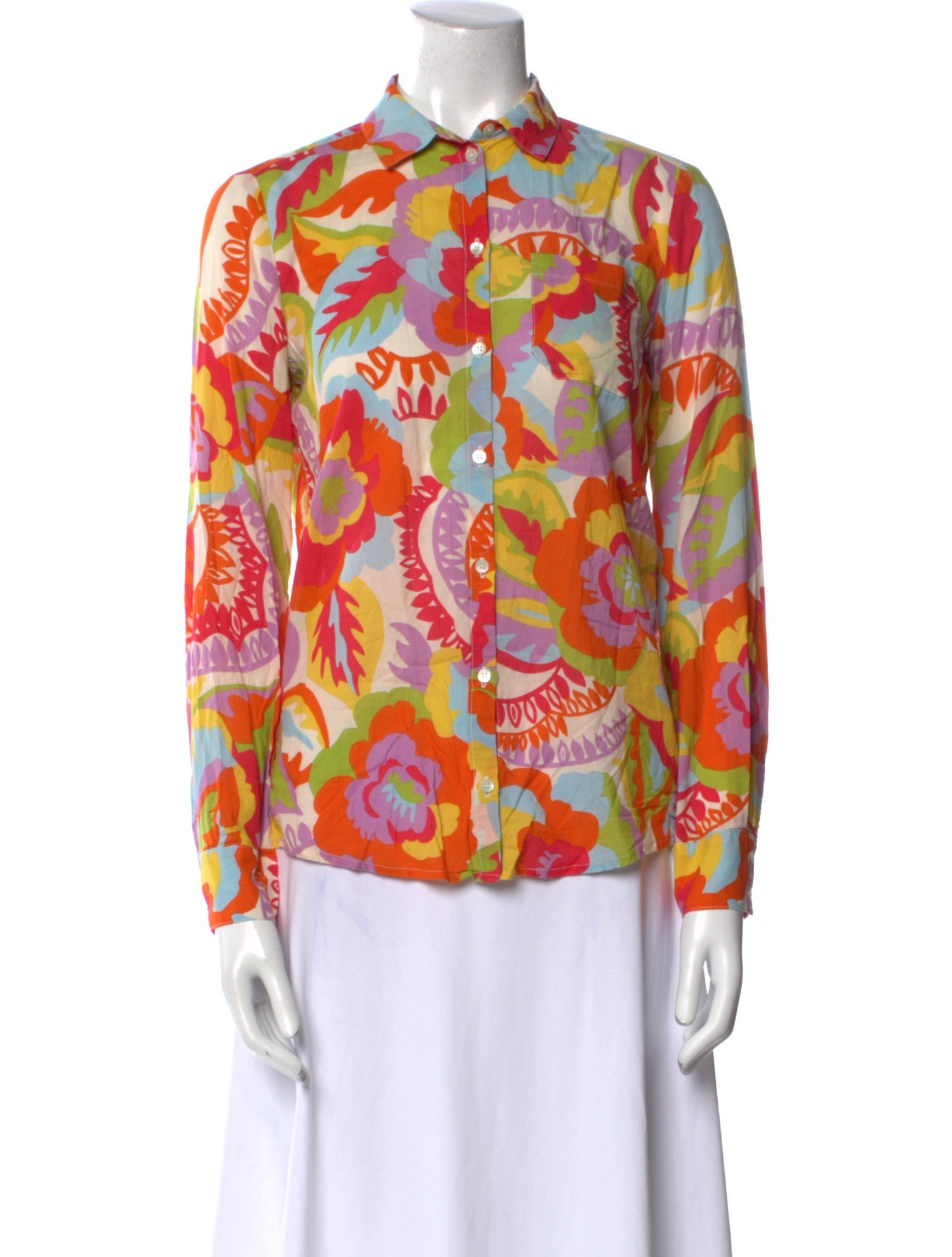 Sézane Printed Long Sleeve Button-Up Top
