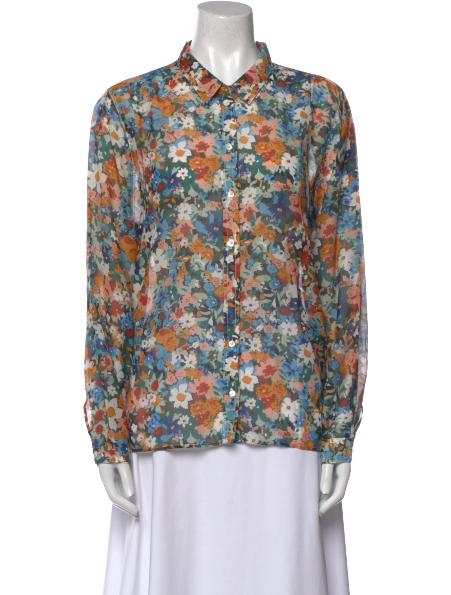 Sézane Floral Print Long Sleeve Button-Up Top