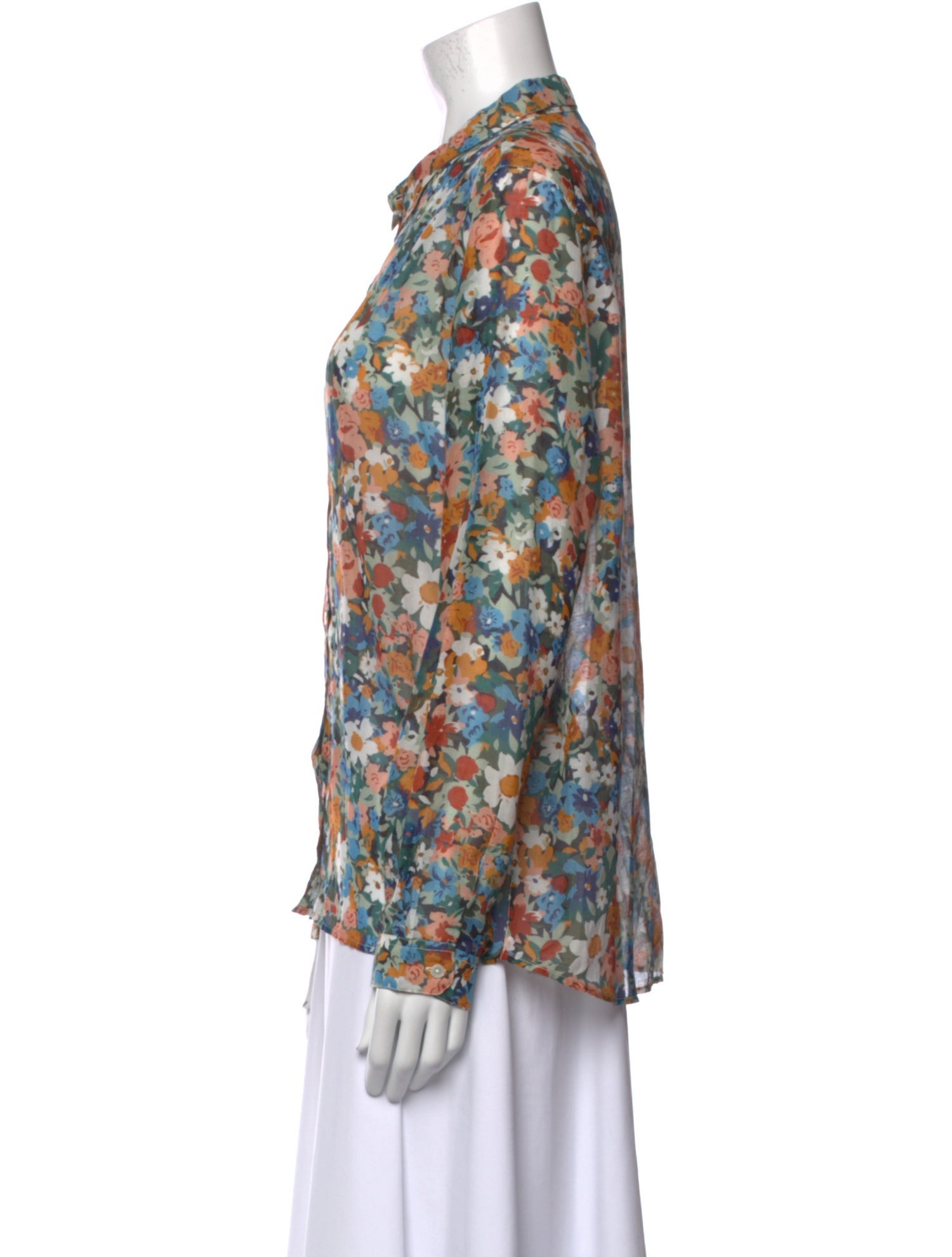 Sézane Floral Print Long Sleeve Button-Up Top