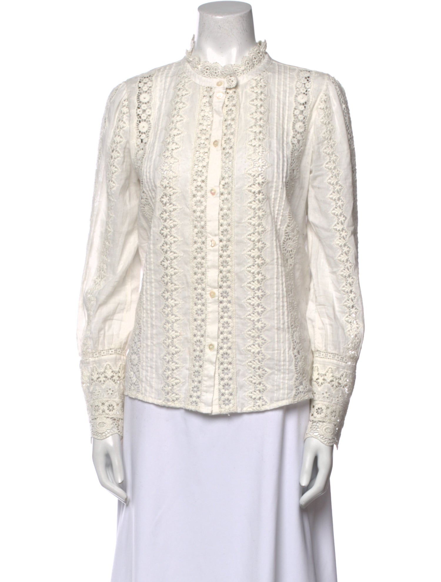 Sézane Lace Pattern Mock Neck Blouse