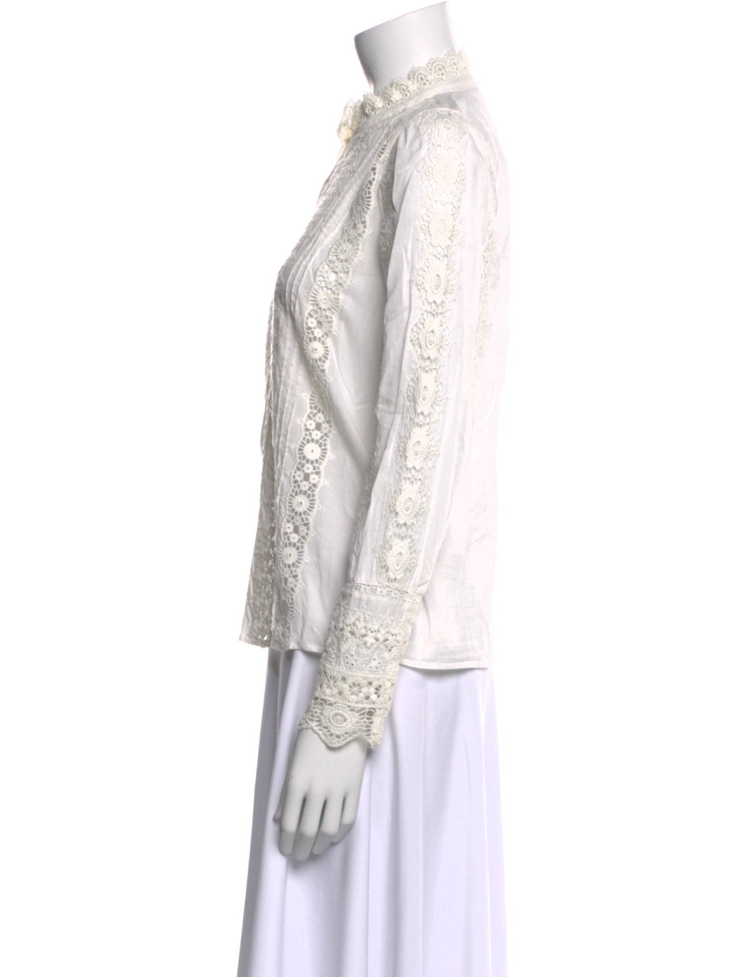 Sézane Lace Pattern Mock Neck Blouse
