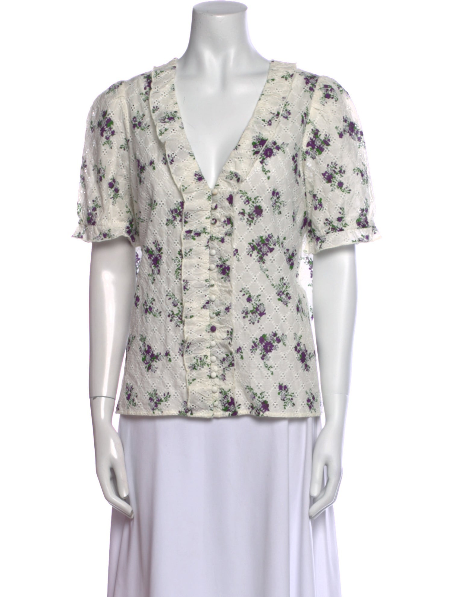 Sézane Floral Print V-Neck Blouse