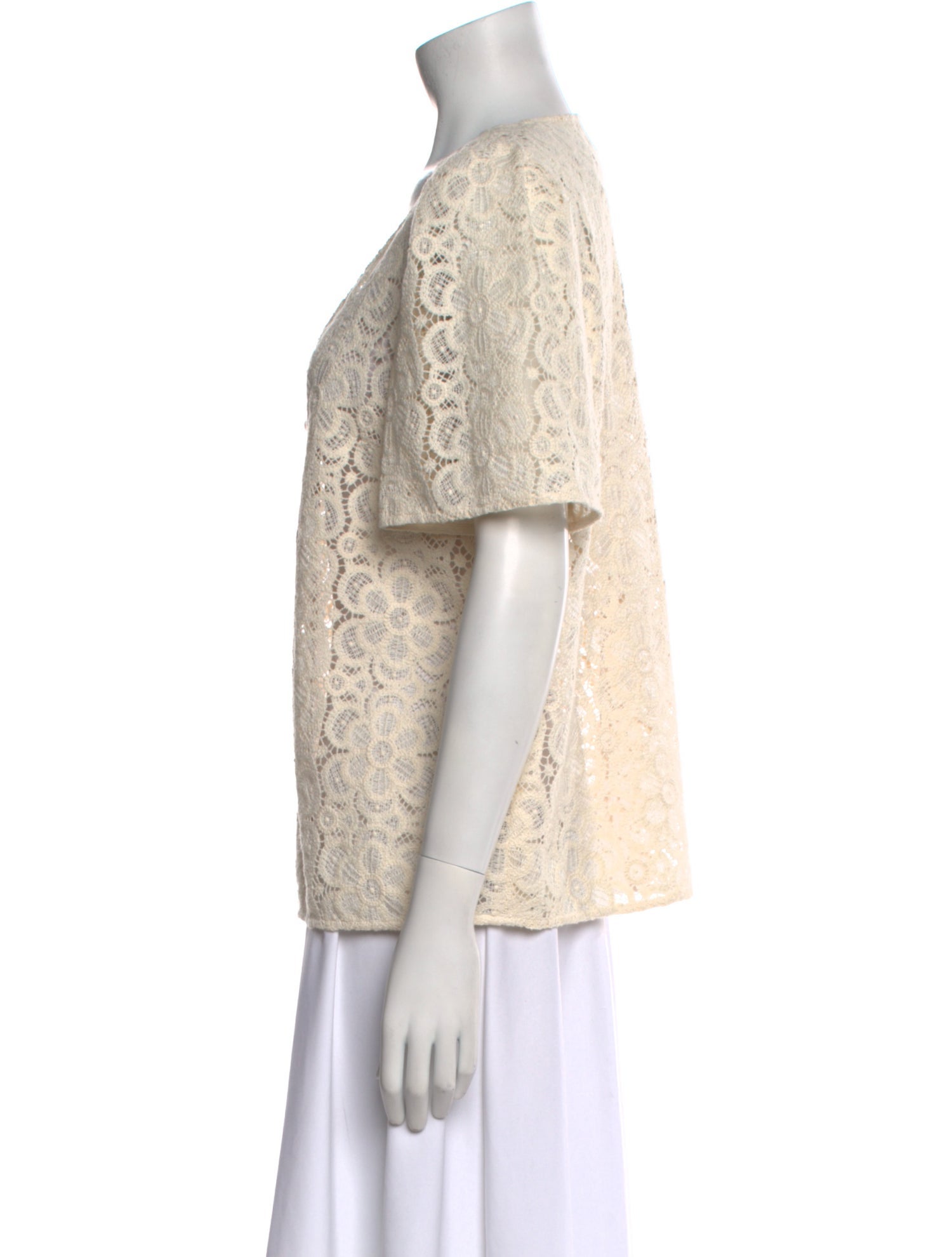 Sézane Lace Pattern V-Neck Button-Up Top