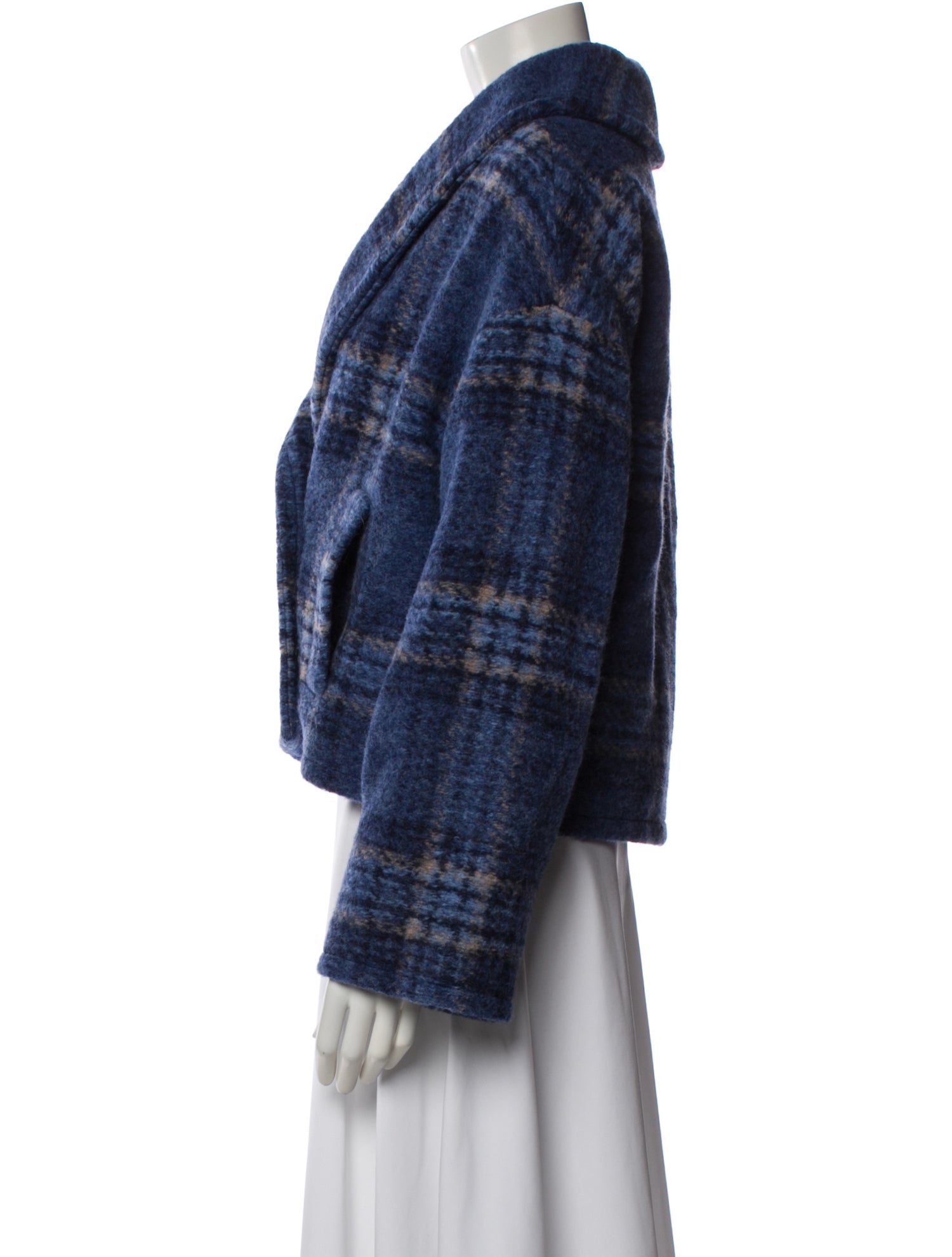 Sézane Wool Plaid Print Denim Jacket