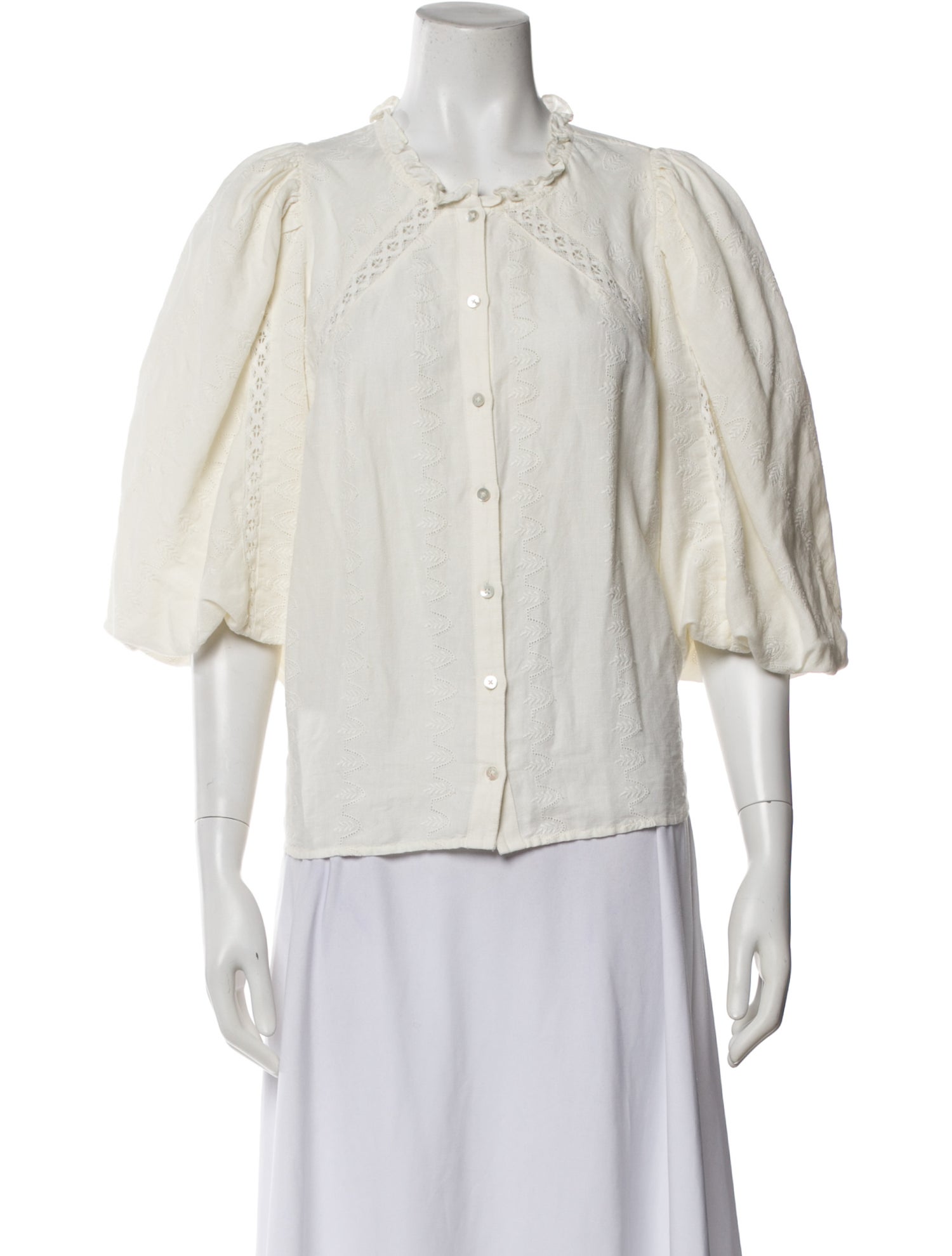 Sézane Linen Three-Quarter Sleeve Blouse