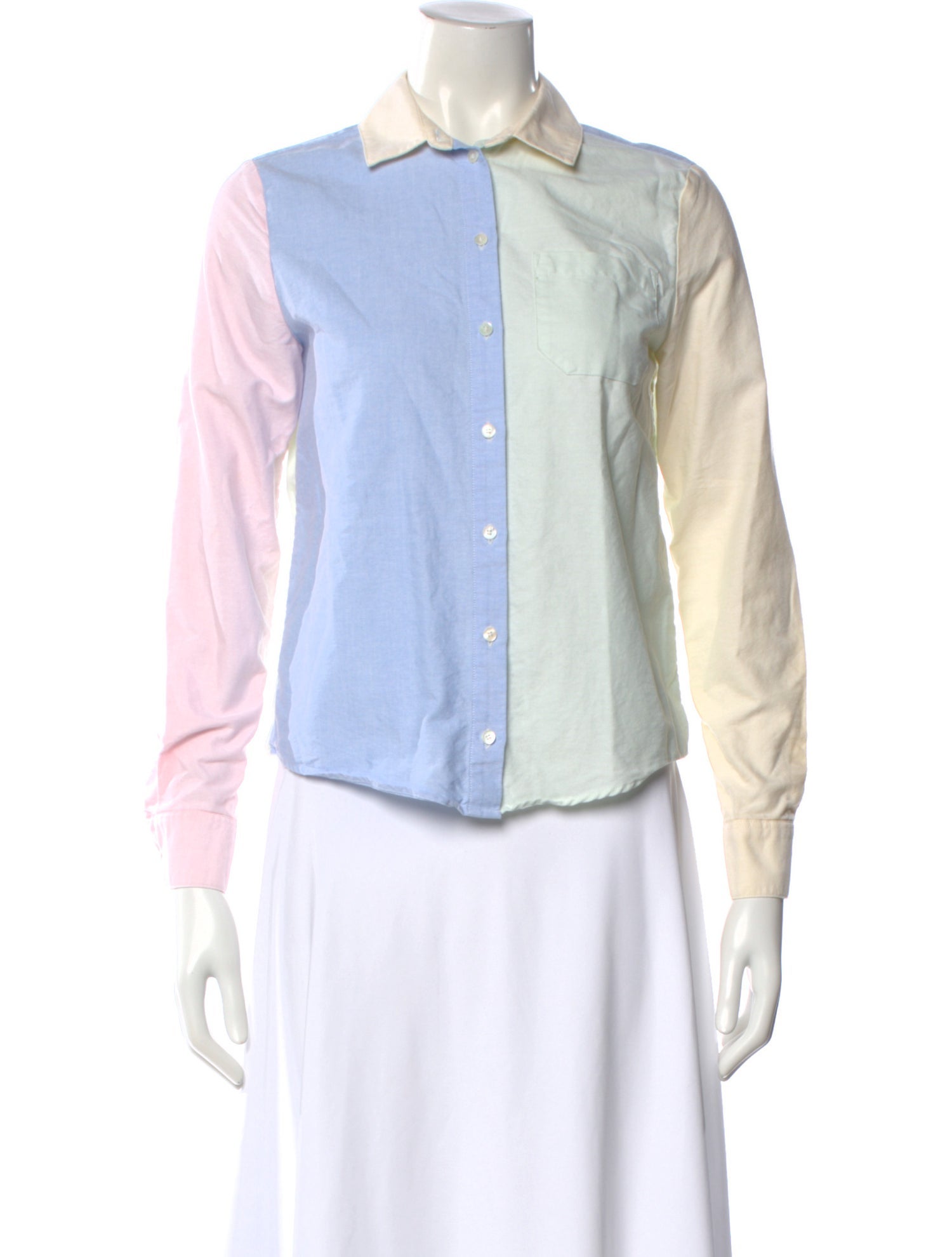 Sézane Colorblock Pattern Long Sleeve Button-Up Top