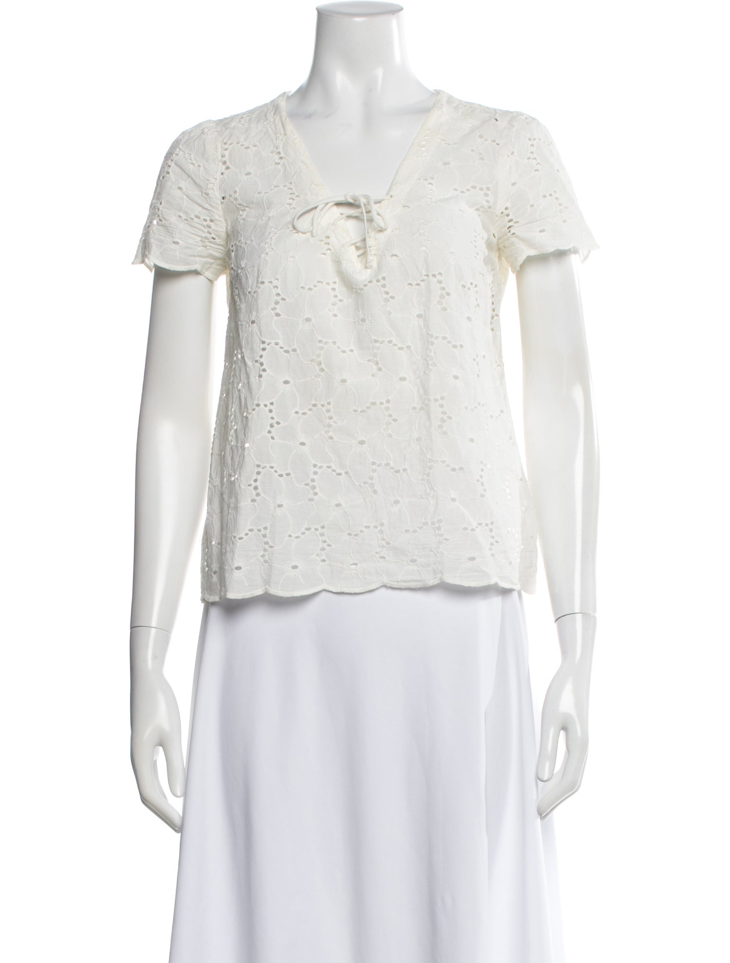 Sézane Lace Pattern V-Neck Blouse