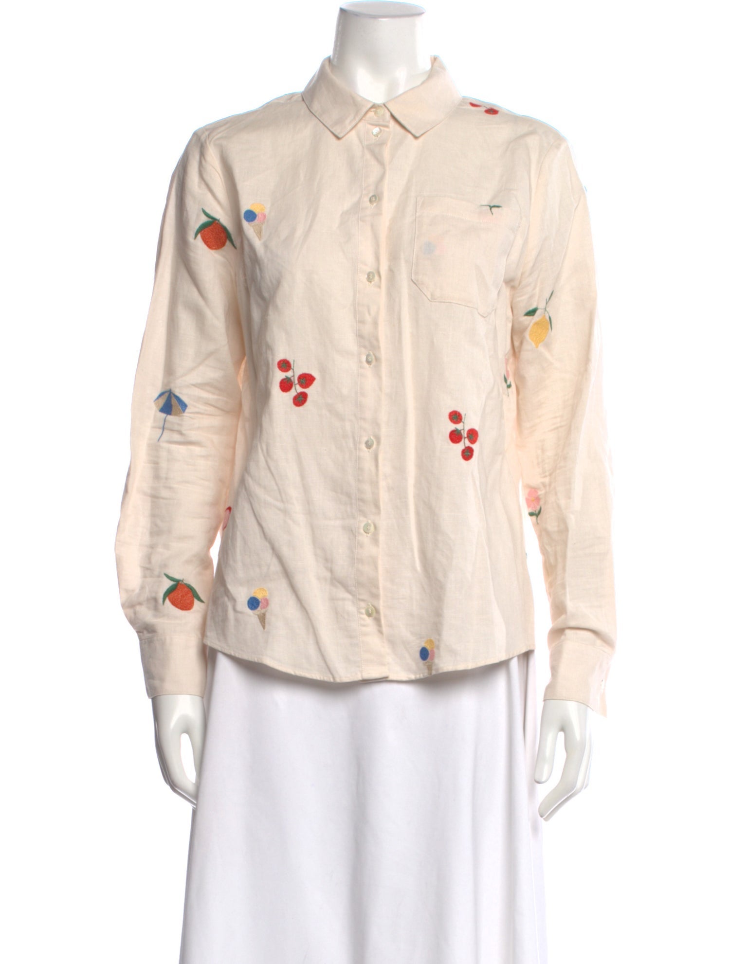 Sézane Printed Long Sleeve Button-Up Top