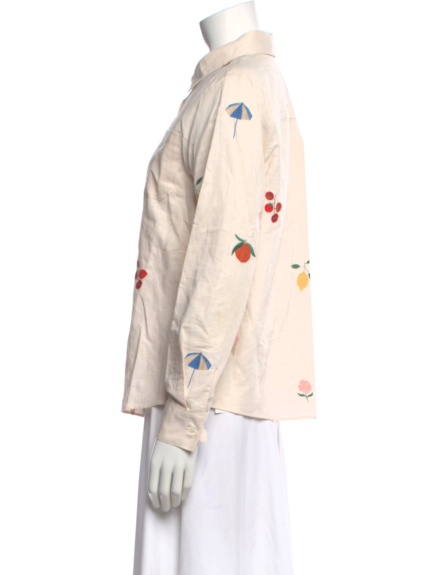 Sézane Printed Long Sleeve Button-Up Top