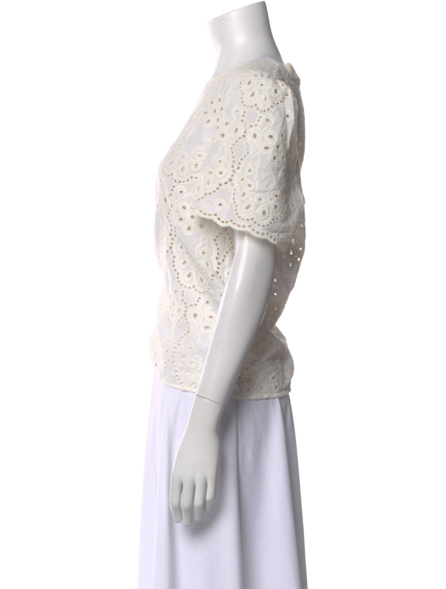 Sézane Lace Pattern Crew Neck Blouse