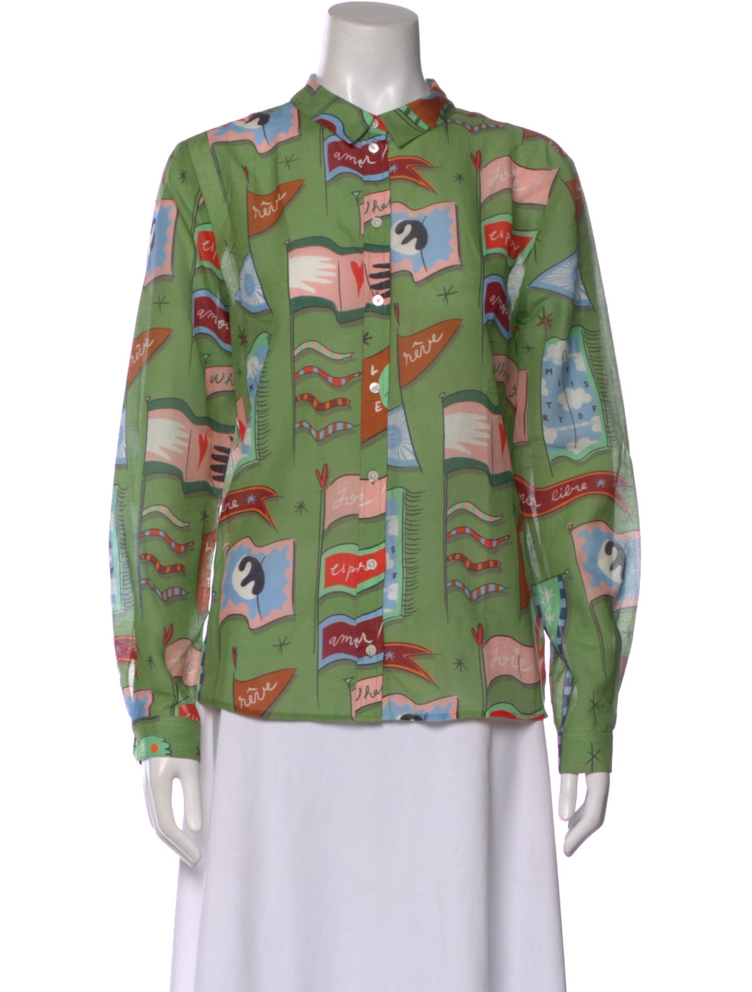 Sézane Printed Long Sleeve Button-Up Top