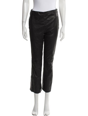 Pre-owned Sézane Lamb Leather Straight Leg Pants In Gray