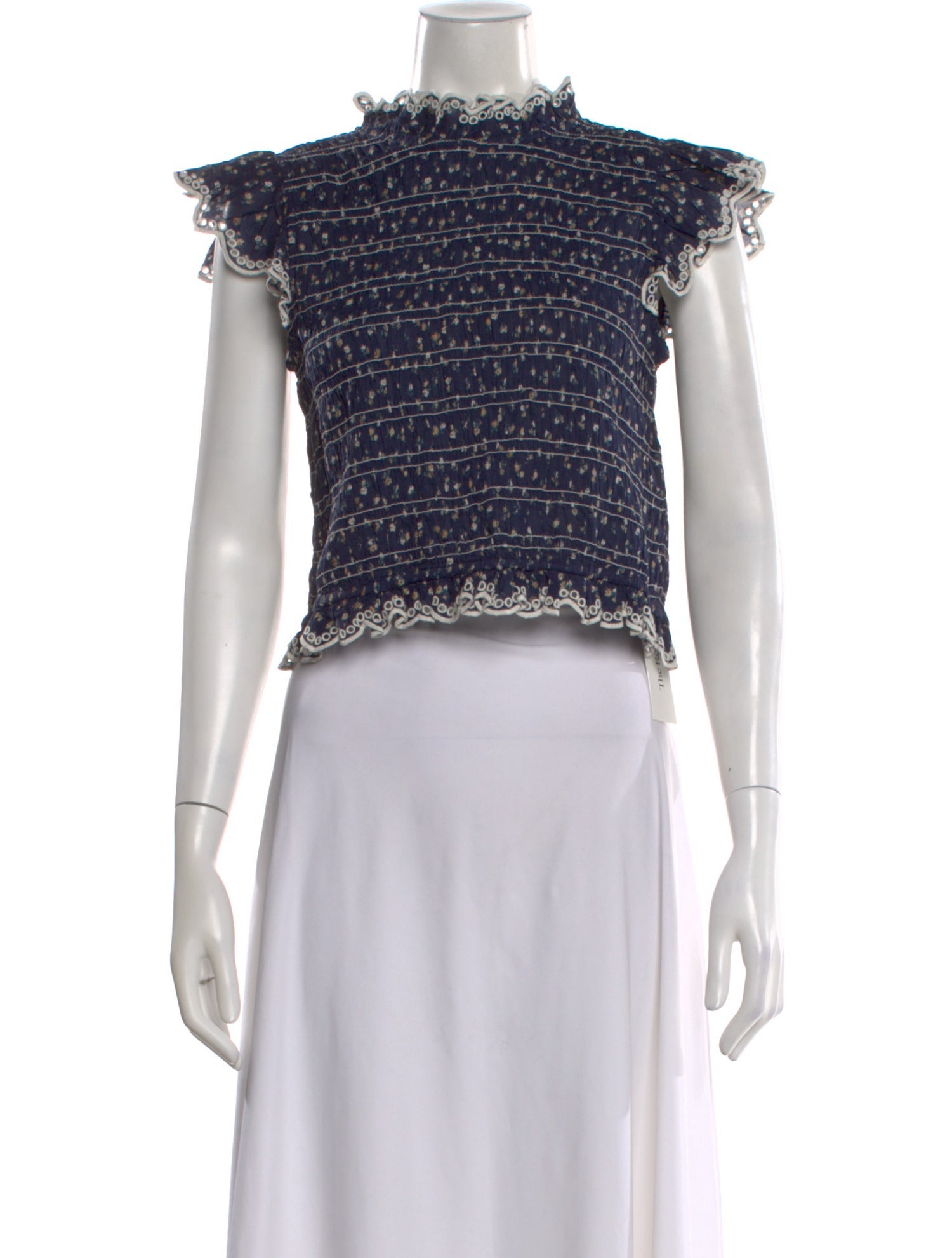 Sézane Floral Print Mock Neck Crop Top