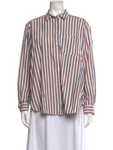 Pre-owned Sézane Striped Long Sleeve Button-up Top In White