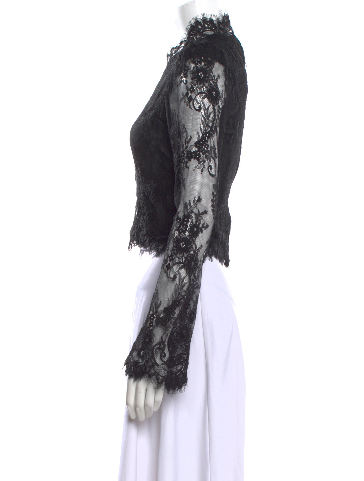 Stone Cold Fox Lace Pattern Mock Neck Crop Top