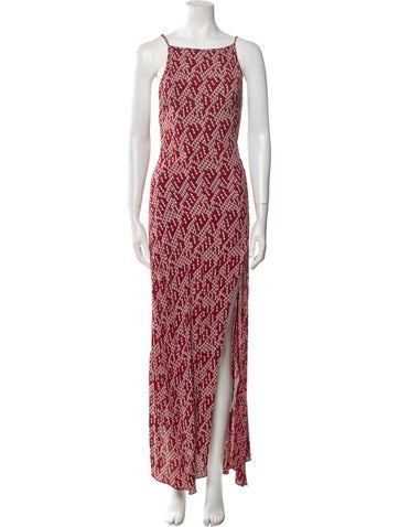 Pre-owned Stone Cold Fox Printed Long Dress In Red