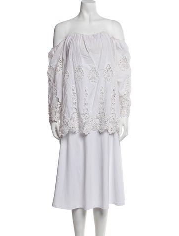 Pre-owned Stone Cold Fox Lace Pattern Off-the-shoulder Top In White
