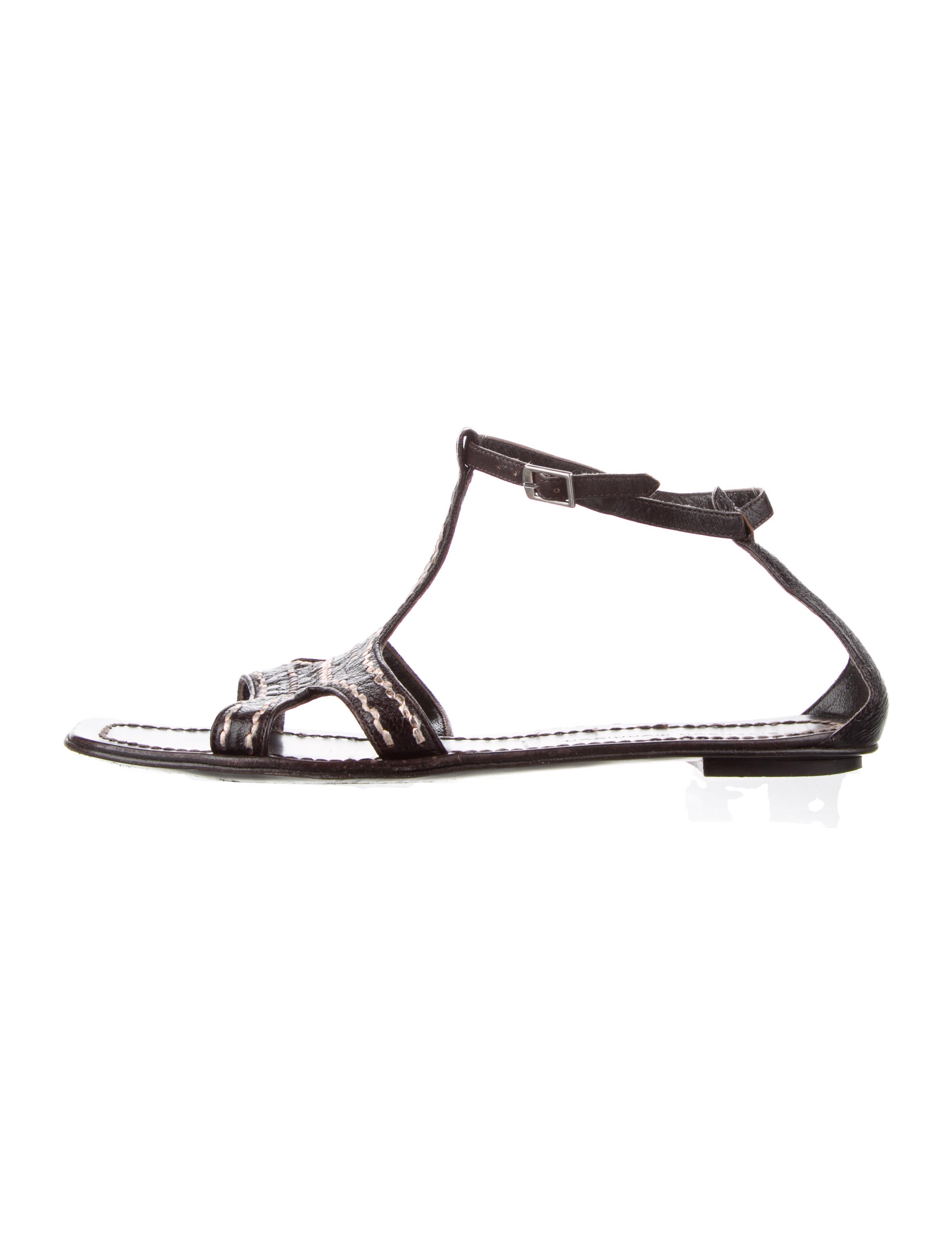 Sigerson Morrison Leather Printed TStrap Sandals Brown Sandals