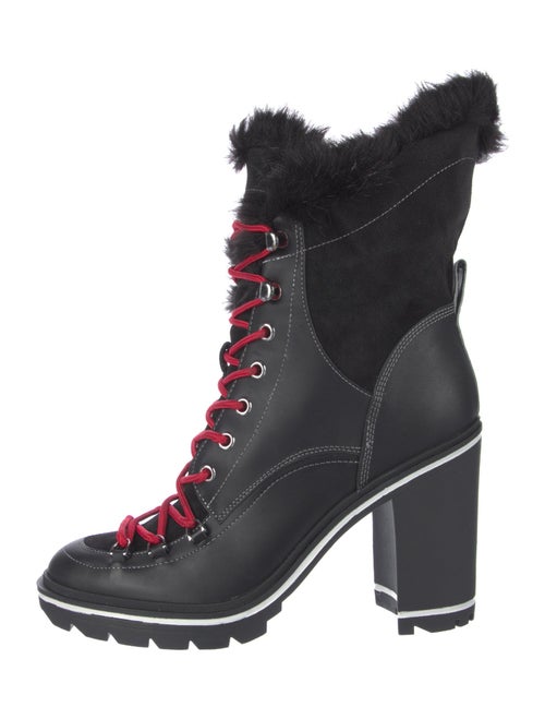 Sigerson Morrison Leather Faux Fur Trim Lace-Up Boots