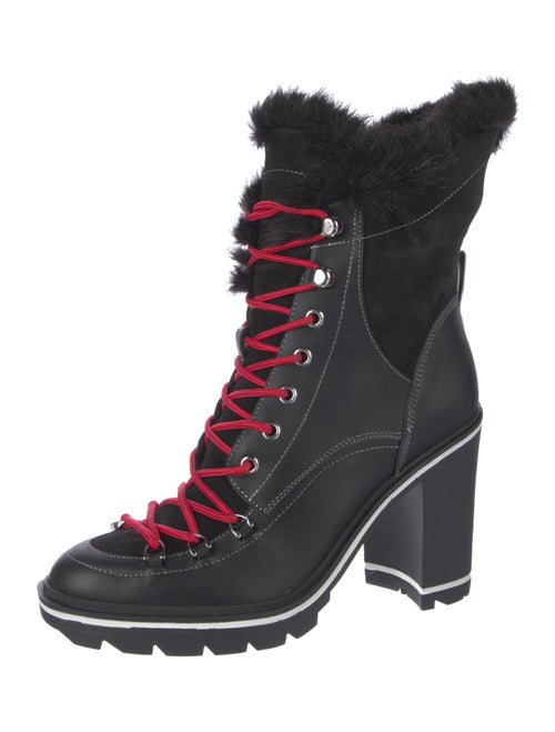Sigerson Morrison Leather Faux Fur Trim Lace-Up Boots