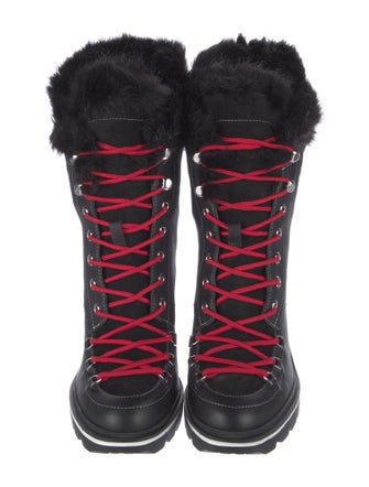 Sigerson Morrison Leather Faux Fur Trim Lace-Up Boots