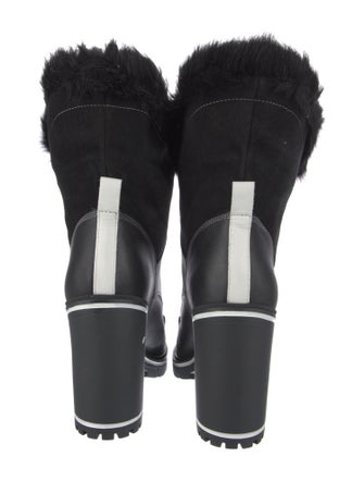 Sigerson Morrison Leather Faux Fur Trim Lace-Up Boots