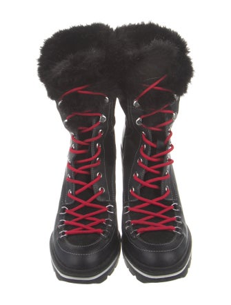 Sigerson Morrison Leather Faux Fur Trim Combat Boots