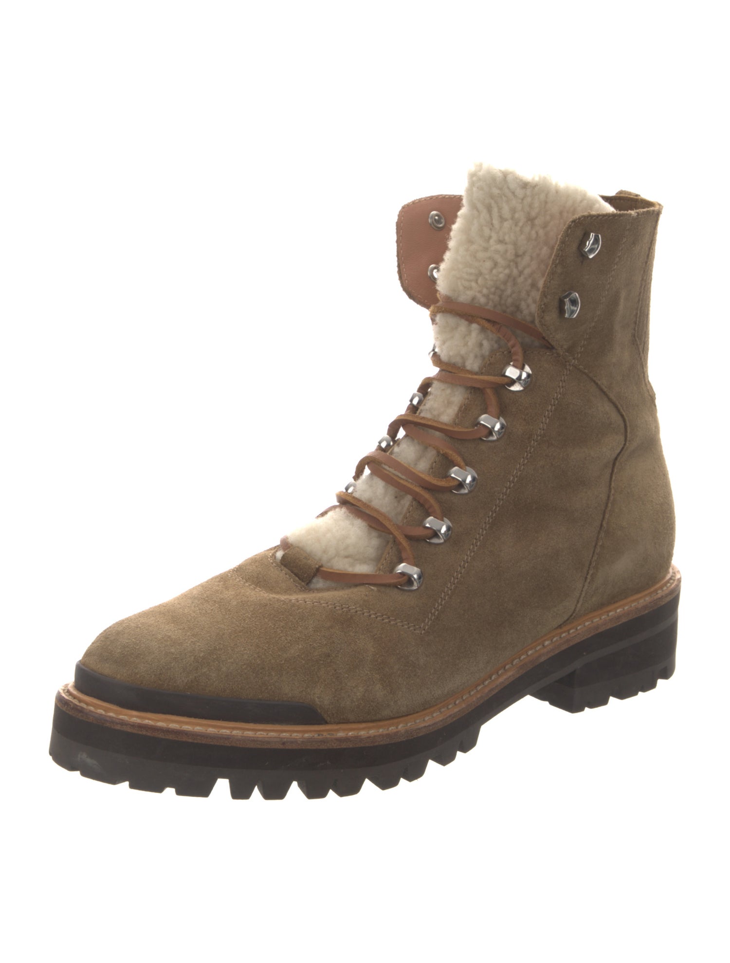 Sigerson Morrison Suede Fur Trim Combat Boots