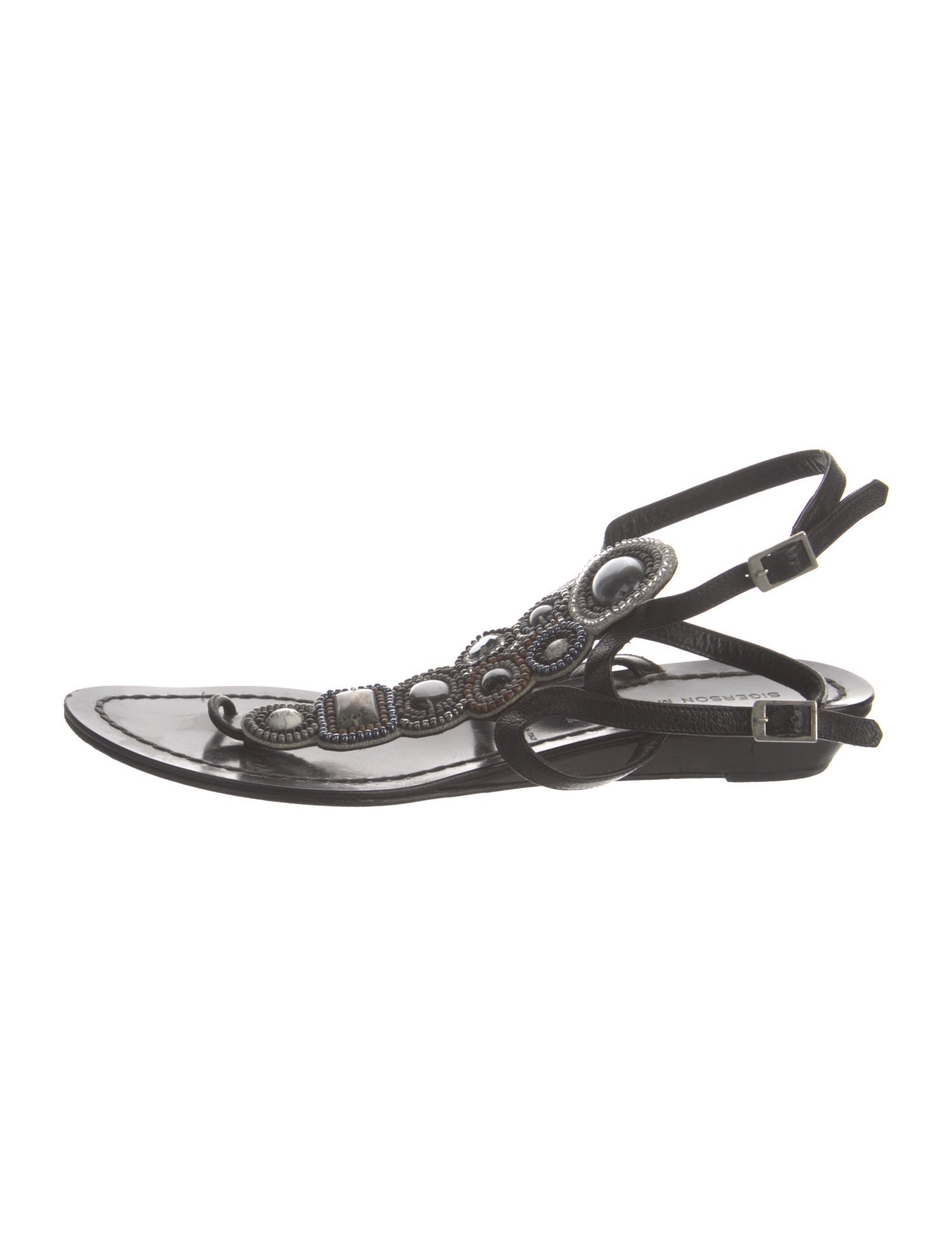 Sigerson Morrison Leather Beaded Accents Gladiator Sandals